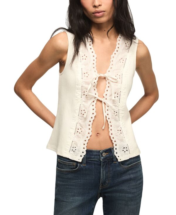 ラッキーブランド レディース トップス 貯蔵タンクいの一番 刺しゅう Lucky Brand Women\u0027s Embroidered Schiffley Flyaway Tank Top Bright White 白いこと レディースファッション-タンクトップ