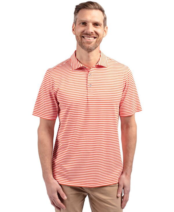 カッターアンドバック メンズ トップス ポロシャツ トール Cutter & Buck Big & Tall Virtueco Pique Stripe Recycled Polo Shirt College orange オレンジ｜ReVida 店 16,265円
