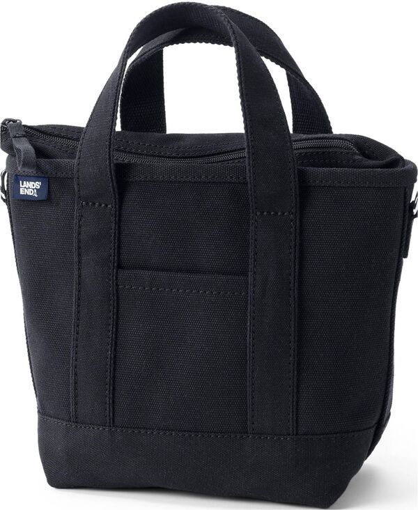 ランズエンド レディース バッグ Lands' End Small Solid Color 3 Pocket Zip Top Canvas Tote Bag Black/black ブラック|ReVida 店