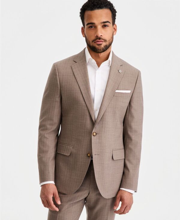 テッドベーカー メンズ アウター 上衣・上衣 毛糸 Ted Baker Men\u0027s Modern-Fit Wool-Blend Tan Pinstripe Suit Separates Jacket Beige ベージュ