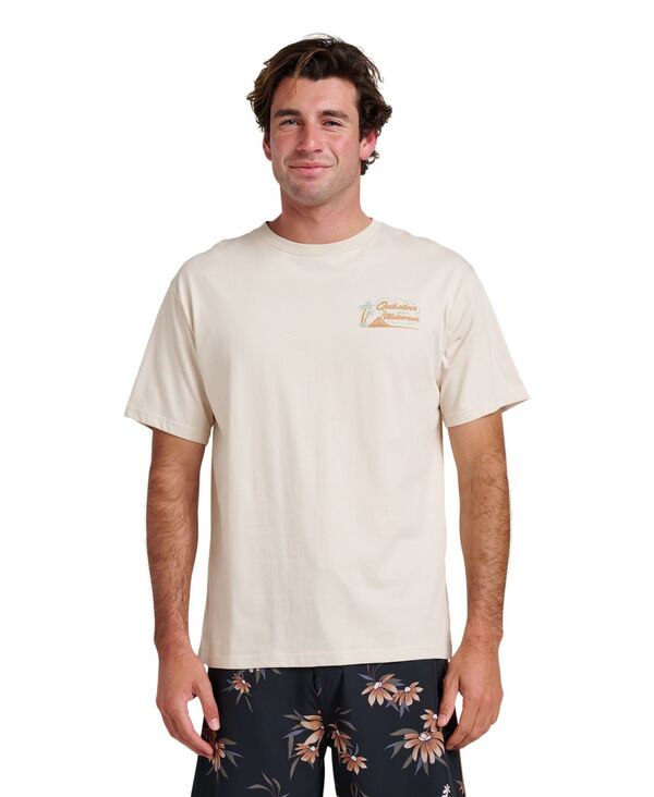 クイックしろがね色 お水 マン メンズ トップス ティーシャツ 半袖 Quiksilver Waterman Quiksilver Men\u0027short-Sleeve Stropic Island T-Shirt Moonbeam トップス-メンズファッション-Tシャツ・カットソー