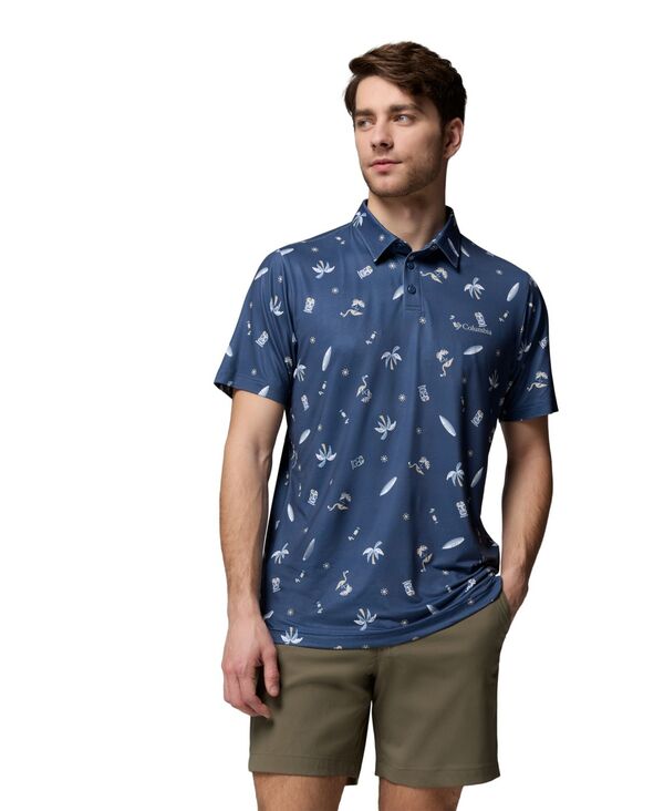 コロンビア メンズ トップス スポーツシャツ 刷り上げる 半袖 Columbia Men\u0027s Parsons Printed Short-Sleeve Polo Shirt Dark Mountain