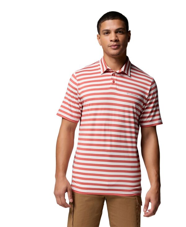 コロンビア メンズ トップス スポーツシャツ 刷り上げる 半袖 Columbia Men\u0027s Parsons Printed Short-Sleeve Polo Shirt Washed Red 赤いこと