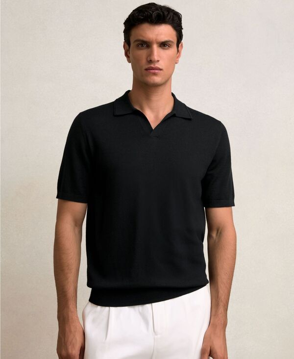 レイス メンズ トップス スポーツシャツ 羊毛 REISS Men\u0027s Merino Wool Open Collar Polo Shirt Black 黒いこと