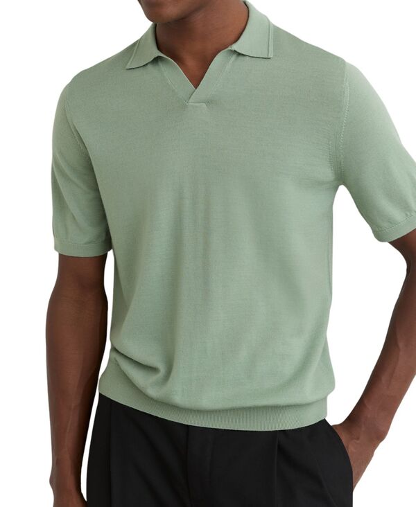 レイス メンズ トップス スポーツシャツ 羊毛 REISS Men\u0027s Merino Wool Open Collar Polo Shirt Light Sage サルヴィア