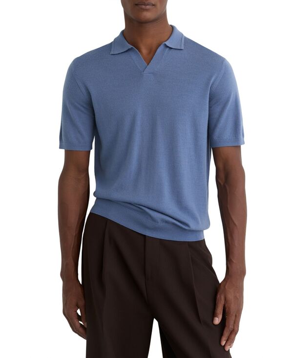 レイス メンズ トップス スポーツシャツ 羊毛 REISS Men\u0027s Merino Wool Open Collar Polo Shirt Nordic Blue 青み