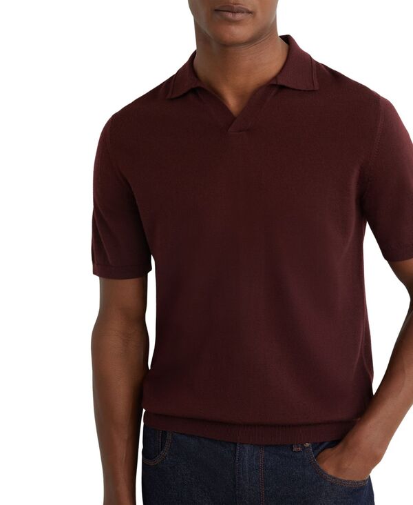 レイス メンズ トップス スポーツシャツ 羊毛 REISS Men\u0027s Merino Wool Open Collar Polo Shirt Port Red 赤いこと