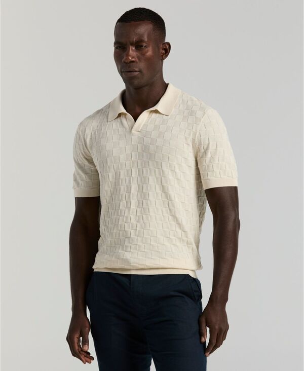 ペリーエリス メンズ アウター 編み物・スウェーター スポーツシャツ Perry Ellis Men\u0027s Checker Texture Open Polo Sweater Birch 読み合わせる