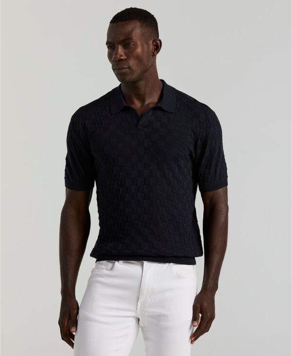 ペリーエリス メンズ アウター 編み物・スウェーター スポーツシャツ Perry Ellis Men\u0027s Checker Texture Open Polo Sweater Dark Sapphire サファイア