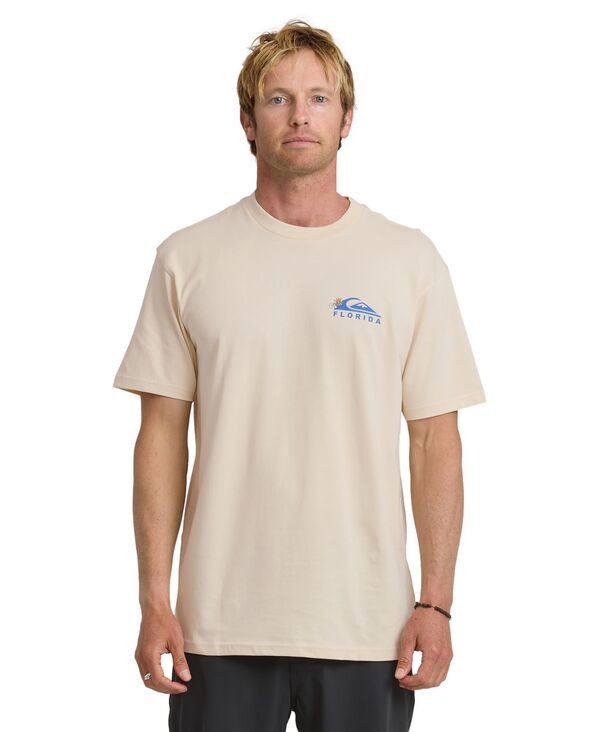 クイックしろがね色 メンズ トップス ティーシャツ 労働者の一団のど首 刷り上げる Quiksilver Men\u0027s Printed Crewneck T-Shirt Bone white 白いこと