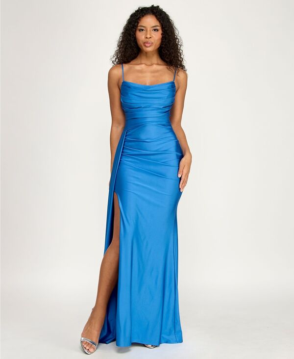 ビーダーリン レディース トップス ワンピース ノースリーブ ニット B Darlin Juniors' Sleeveless Cowl Neck Shiny Knit Gown Deep cornflower｜ReVida 店