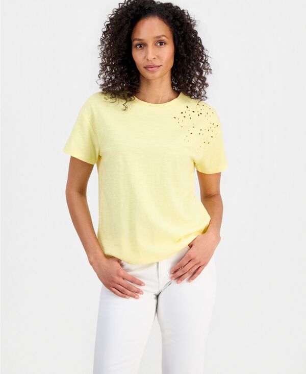 ナウティカ レディース トップス Tシャツ コットン 刺繍 Nautica Women's Cotton Solid Embroidered T-Shirt Sunshine｜ReVida 店