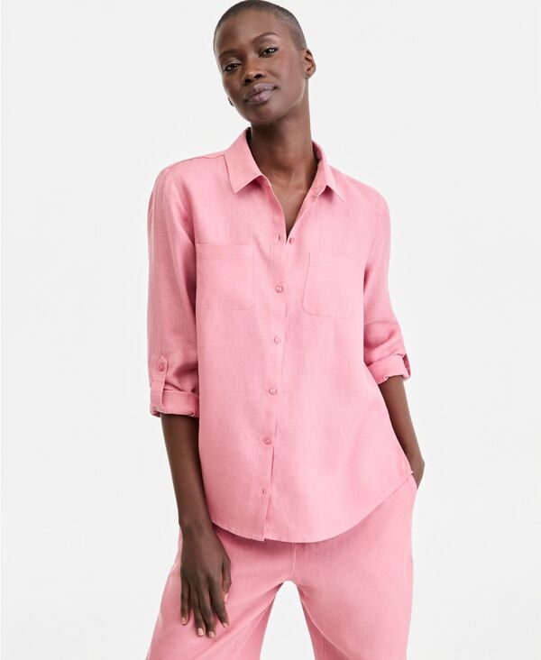 チャータークラブ レディース トップス シャツ リネン Charter Club Women's 100% Linen Shirt Created for Macy's Dusty Rose｜ReVida 店 12,226円