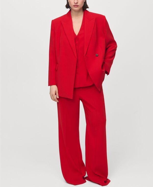 マンゴ レディース ボトムス カジュアルパンツ ハイウエスト MANGO Women's High-Waist Suits Pants Red レッド|ReVida 店