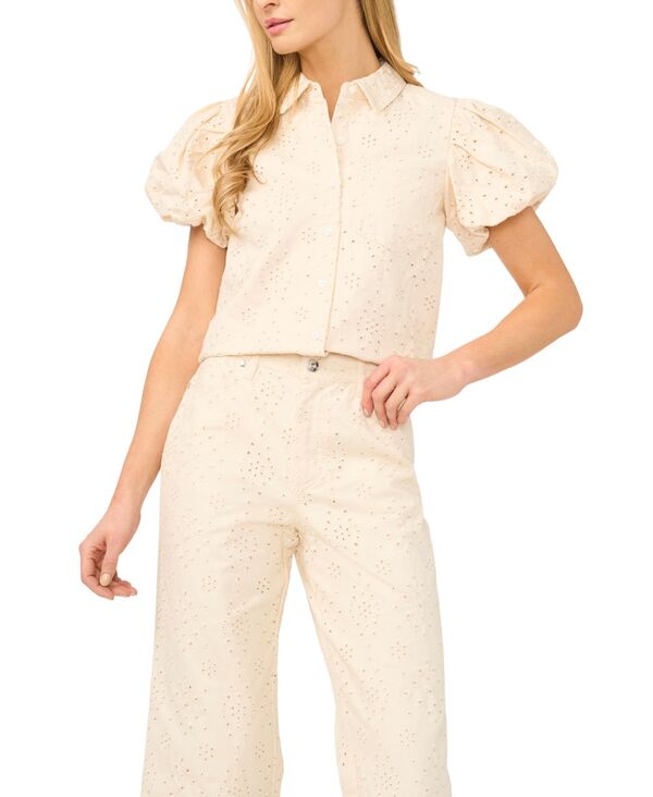 セセ レディース トップス シャツ パフスリーブ コットン CeCe Women's Collared Puff-Sleeve Cotton Shirt Warm Vanilla|ReVida 店