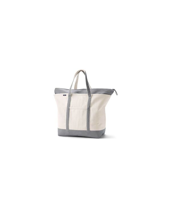 ランズエンド レディース バッグ Lands' End Extra Large Solid Color 5 Pocket Zip Top Canvas Tote Bag Natural/silver graphite グラファイト｜ReVida 店 14,415円