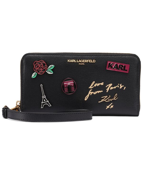 長い巻き毛 ラガーフェルド レディース 付属品 紙入れ KARLAGERFELD PARIS Jacqueline Zip Around Wallet Black/Gold 黒いこと