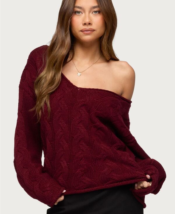 【送料無料】 アディクテッド レディース ニット・セーター アウター Women Inga Oversized Cable Knit Sweater Burgundy