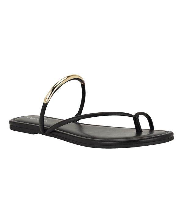 カルバンクライン レディース シューズ スリッポン・ローファー サンダル Calvin Klein Women\u0027s Bienna Strappy Ornamented Flat Slip-On Sandals Black 黒いこと