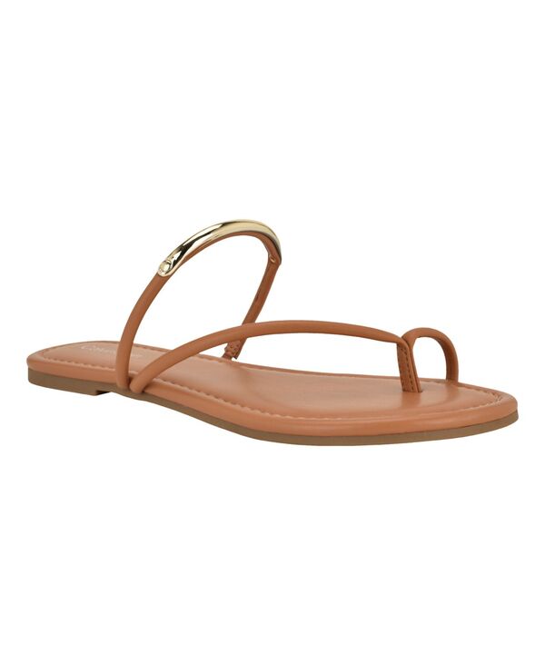 カルバンクライン レディース シューズ スリッポン・ローファー サンダル Calvin Klein Women\u0027s Bienna Strappy Ornamented Flat Slip-On Sandals Cognac