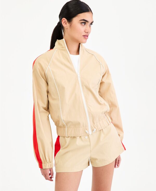 バースリー レディース アウター ジャケット・ブルゾン Bar III Women's Mock-Neck Windbreaker Jacket Macy's Exclusive Red Combo レッド|ReVida 店