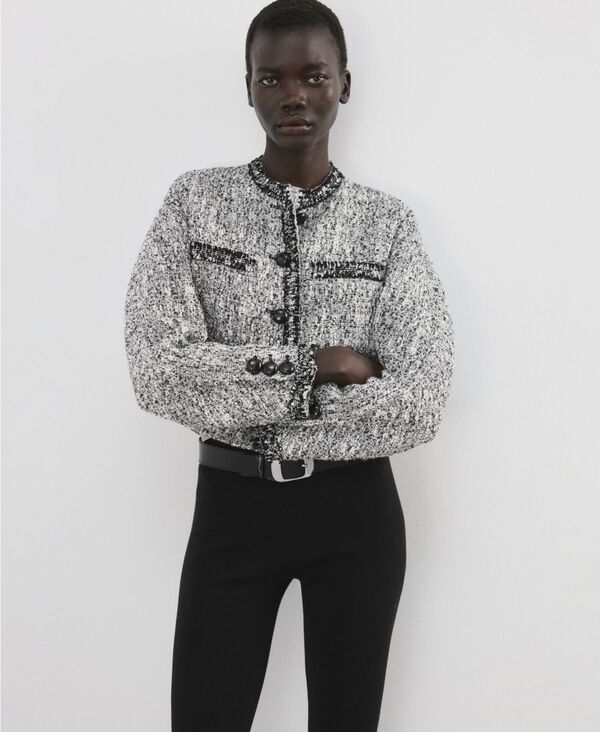 マンゴ レディース アウター 上衣・上衣 ツィード MANGO Women\u0027s Frayed Ends Tweed Jacket Black 黒いこと コート・ジャケット-レディースファッション