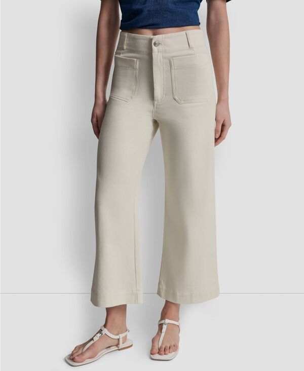 ダナキャランニューヨーク レディース ボトムス 心地好いズボン下 クロップド DKNY Jeans Women\u0027s High-Rise Cropped Wide-Leg Pants Eggnog パンツ-ボトムス-レディースファッション