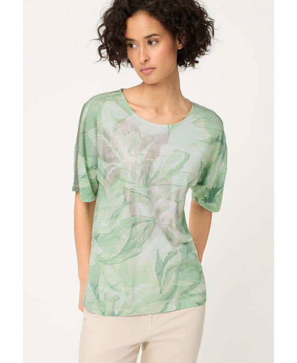 オルセン レディース トップス Tシャツ プリント ジャージー Olsen Women ’ s Leaf Print Jersey T-Shirt Salvia green グリーン|ReVida 店