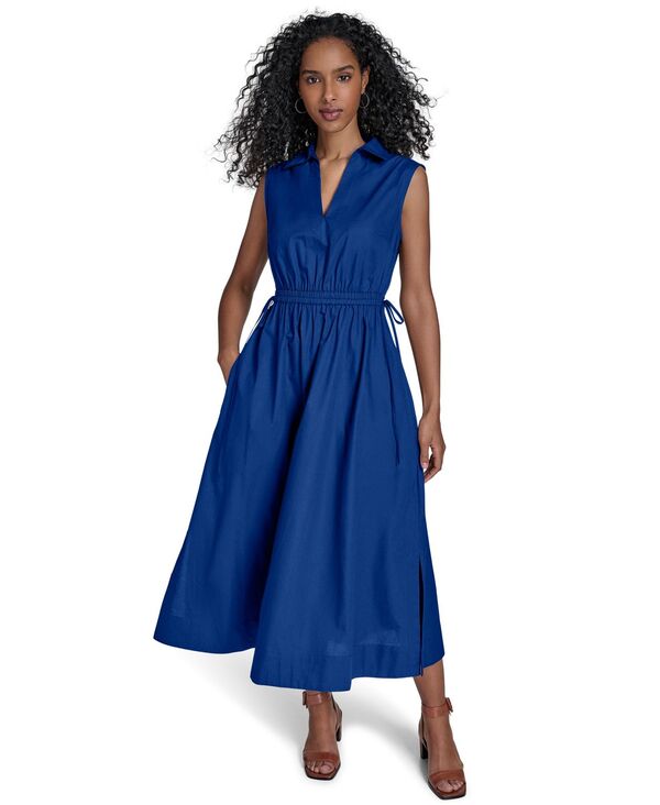カルバンクライン レディース トップス ワンピース ミディ ノースリーブ コットン Calvin Klein Women's Cotton Drawstring Sleeveless Midi Dress REGATTA|ReVida 店