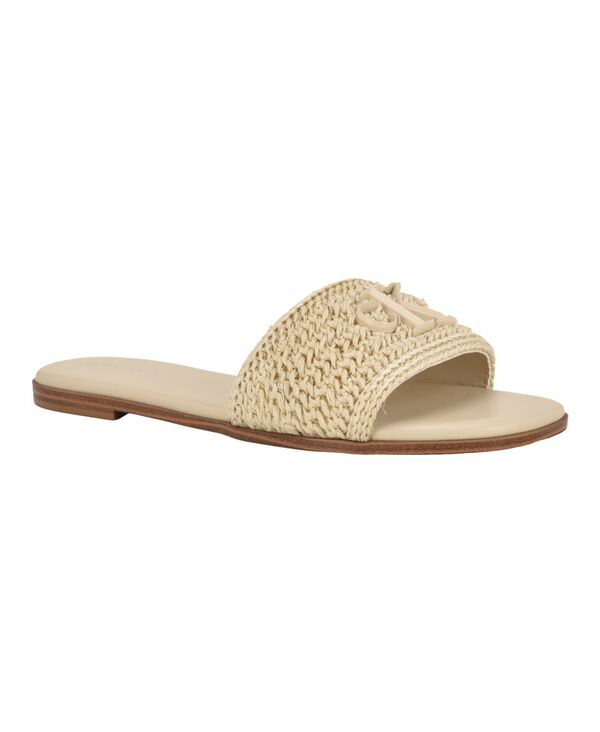 カルバンクライン レディース シューズ スリッポン・ローファー サンダル ロゴタイプ Calvin Klein Women\u0027s Kamine Woven Logo Flat Slip-On Sandals Ivory Woven 象牙色