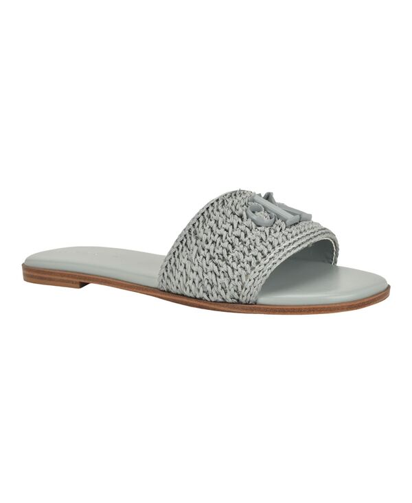 カルバンクライン レディース シューズ スリッポン・ローファー サンダル ロゴタイプ Calvin Klein Women\u0027s Kamine Woven Logo Flat Slip-On Sandals Light Blue Woven 青色