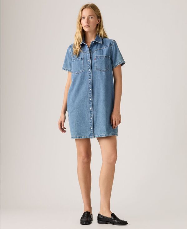 リーバイス レディース トップス ワンピース シャツ 半袖 デニム Levi's Women's Louisa Short-Sleeve Collaredenim Shirt Dress Pretty Penny Lane デニム|ReVida 店