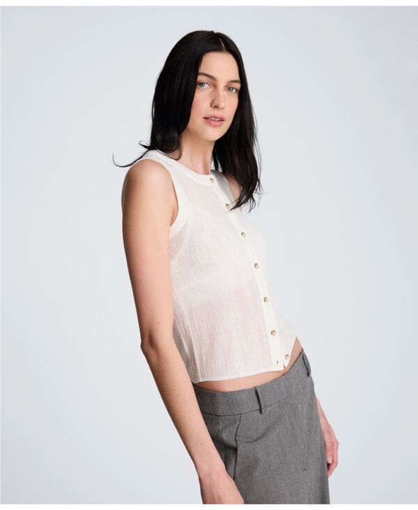 ケネスコール レディース トップス 限りない シアー Kenneth Cole Women\u0027sheer Variegated Rib Vest Pure White 白いこと トップス-レディースファッション-ベスト・ジレ