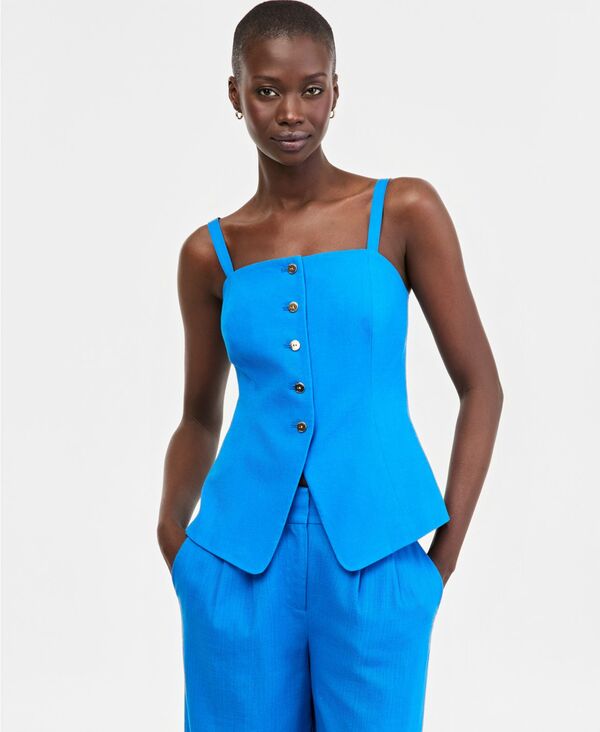タハリエーエスエル レディース トップス ベスト Tahari ASL Women'spaghetti-Strap Vest Blue Jewel ブルー｜ReVida 店