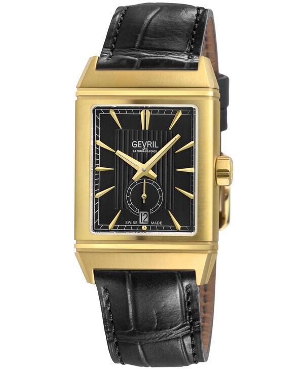 ジェビル メンズ アクセサリー 腕時計 レザー Gevril Men's Time Square Swiss Automatic Italian Leather Strap Watch Gold ゴールド|ReVida 店
