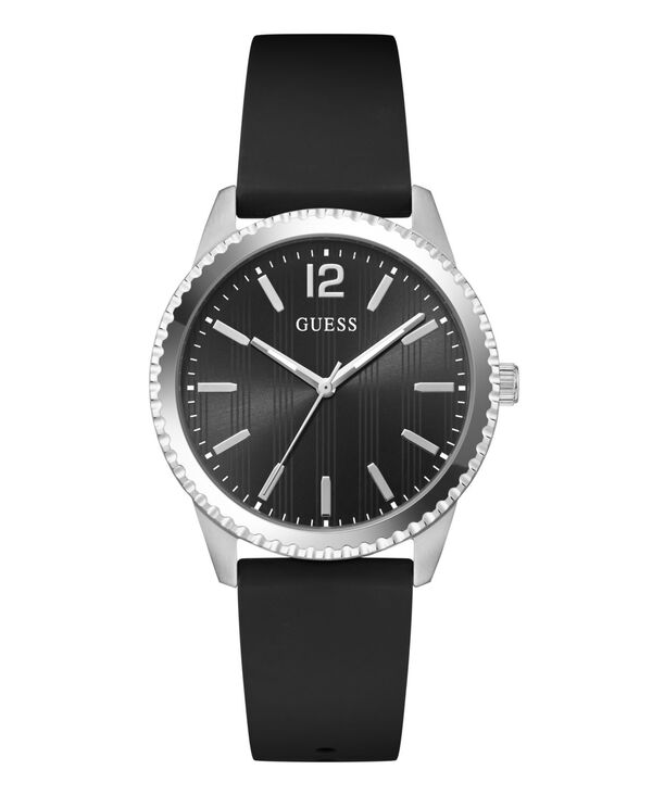 ゲス メンズ 添え物 ウオッチ ティーシャツ GUESS Men\u0027silver-Tone Stainlesteel Black Silicone Analog Watch 40粍 Black 黒いこと