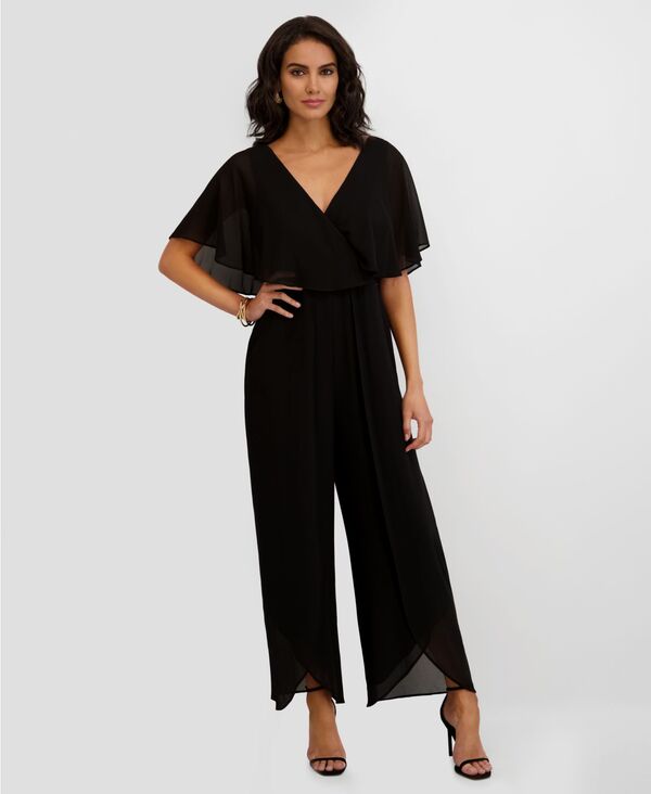 ケンジー レディース ボトムス カジュアルパンツ ジャンプスーツ Kensie Women's Flutter-Sleeve Jumpsuit Black ブラック｜ReVida 店
