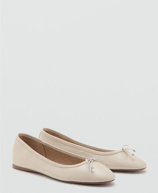 マンゴ レディース シューズ パンプス レザー MANGO Women's Bow Leather Ballet Flats White ホワイト|ReVida 店
