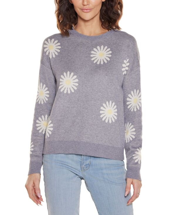 ベルディーニ レディース アウター 編み物・プルオーバー 労働者の一団のど首 Belldini Women\u0027s Jacquard Flower Crew Neck Sweater Heather Gray 薄墨色 ニット・セーター-トップス-セーター