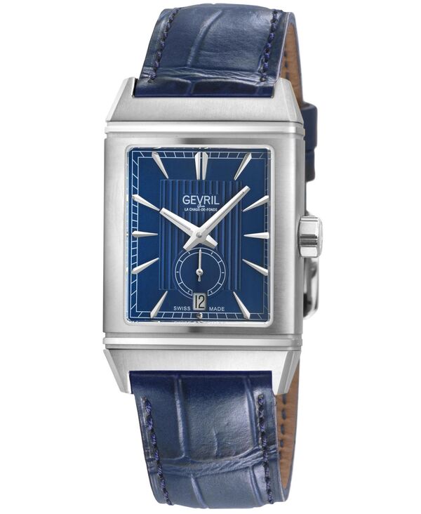 ジェビル メンズ 付属物 ウオッチ なめし革 Gevril Men\u0027s Time Square Swiss Automatic Leather Strap Watch Silver しろがね色