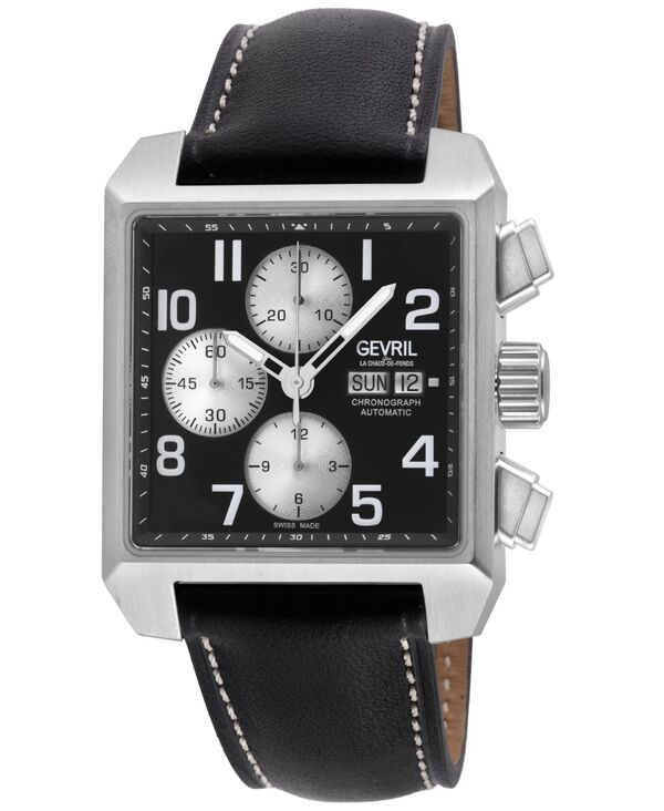 ジェビル メンズ 添え物 ウオッチ なめし革 Gevril Men\u0027s Herald Square Swiss Automatic Leather Strap Watch Silver しろがね色