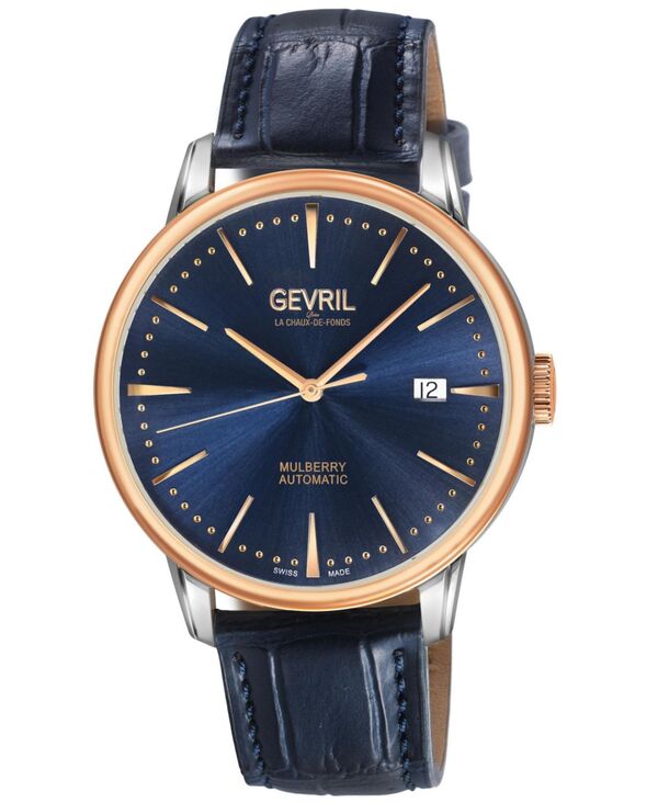 ジェビル メンズ 添え物 ウオッチ なめし革 Gevril Men\u0027s Mulberry Swiss Automatic Leather Strap Watch No Color