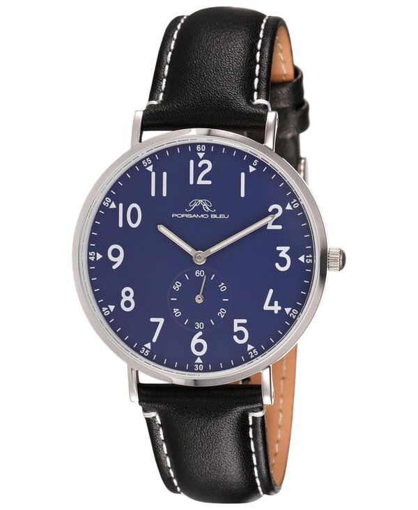 ポルサモンブリュー メンズ 佩び物 ウォッチ なめし革 Porsamo Bleu Men\u0027s Rowan Genuine Leather Band Watch 1471DROL Silver tone and black 黒いこと