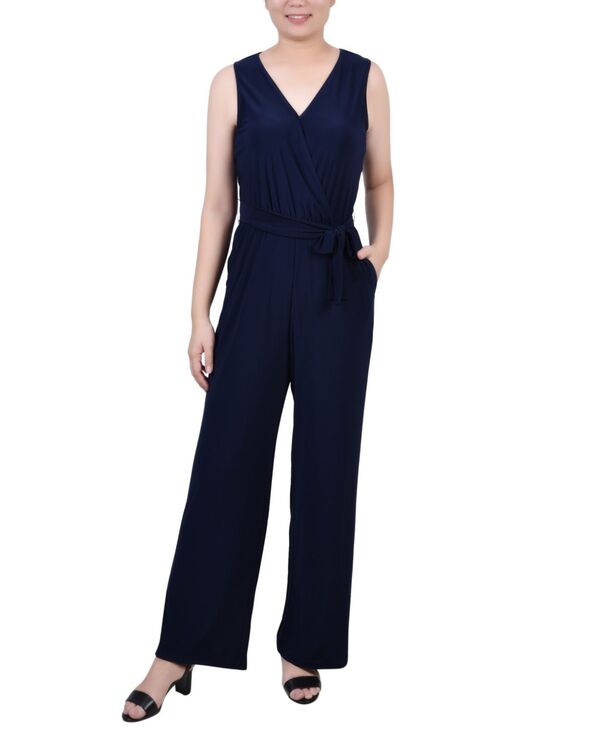 ニューヨークコレクション レディース ボトムス カジュアルパンツ ノースリーブ ジャンプスーツ NY Collection Women'sleeveless Belted Jumpsuit Navy ネイビー｜ReVida 店