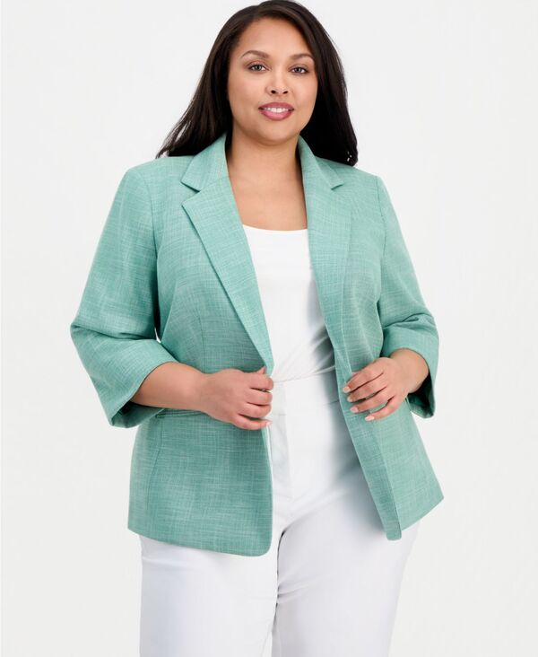 カスパール レディース アウター 上衣・上衣 付け加える大いさ スポーツジャケット Kasper Plusize Notch-Lapel One-Button Blazer Lush Green Vanilla Ice 緑であること コート・ジャケット-レディースファッション