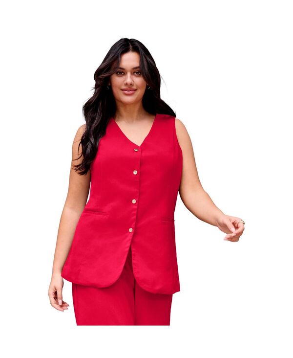 アベニュー レディース トップス シャツ ベスト AVENUE Women's Button Front Vest Vibrant red レッド|ReVida 店