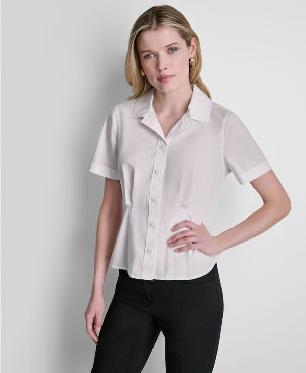 ダナ キャラン ニューヨーク レディース トップス シャツ 半袖 ブラウス DKNY Women'short-Sleeve Button-Front Blouse White ホワイト|ReVida 店