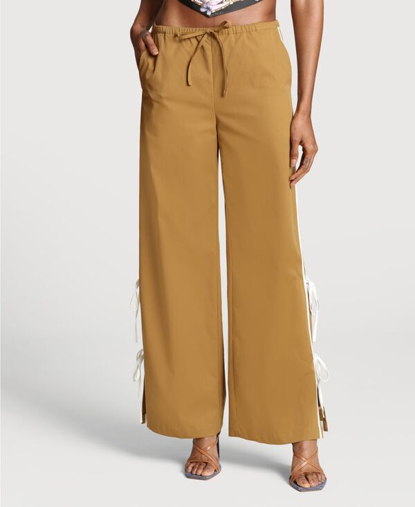 アヴェックレフィーユ レディース ボトムス カジュアルパンツ Avec Les Filles Women'side Tie Mid Riselastic Pants Ochre/White Stripe ホワイト｜ReVida 店