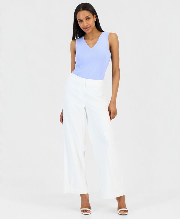 タハリエーエスエル レディース ボトムス カジュアルパンツ リネン Tahari ASL Women's Clean-Waist Linen-Blend Wide-Leg Pants White ホワイト｜ReVida 店 14,336円