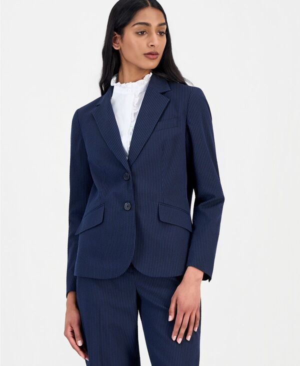 アンクライン レディース アウター ジャケット・ブルゾン ブレザー Anne Klein Women'seersucker Stripe Blazer Distant Mountain / Anne Black ブラック|ReVida 店